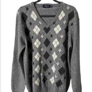 Re del Mare Argyle Gray and Cream made in Italy Medium V-Neck Sweater